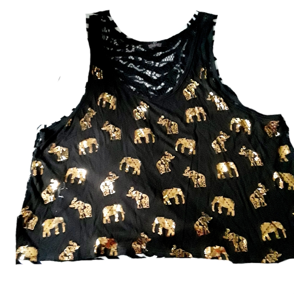Black & Gold Elephant Geometric tank crop top miss royal T